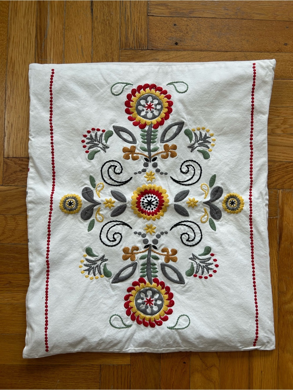 IKEA Embroidered Floral Pillow Cases- White with Red, Yellow & Green - Picture 2 of 5